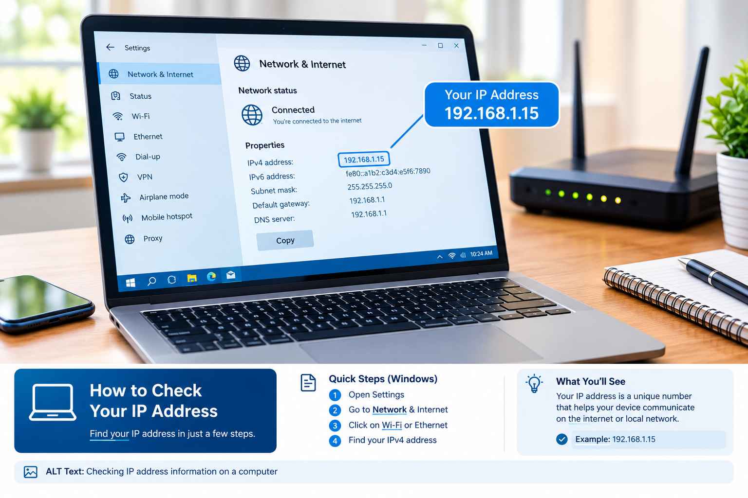 Checking IP address information on a computer
