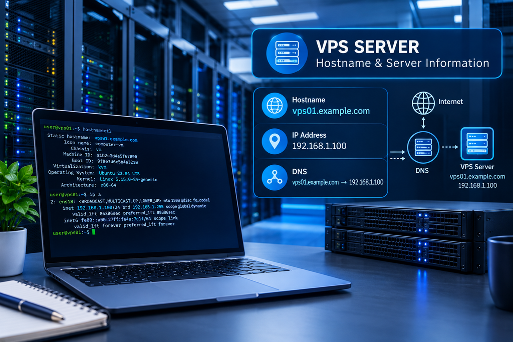 VPS Server Hostname and Server Information VPS server hostname with IP address and DNS information